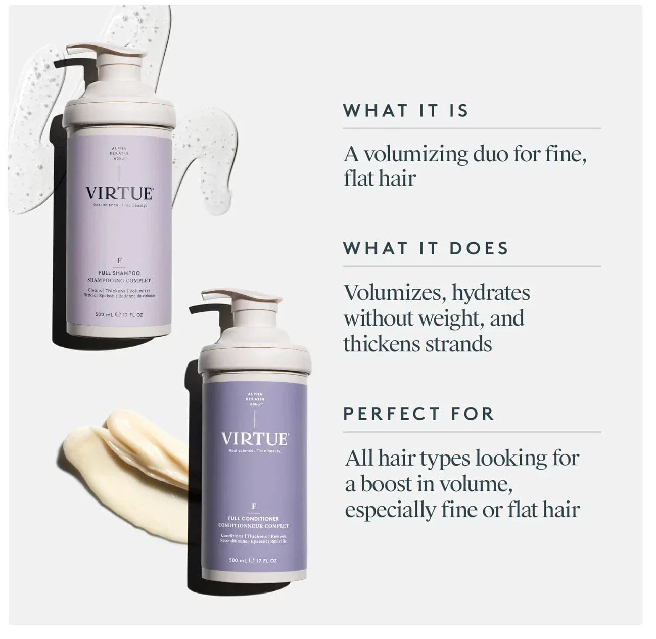 VIRTUE Full Shampoo + Full Conditioner Professional size 17oz - Authentic